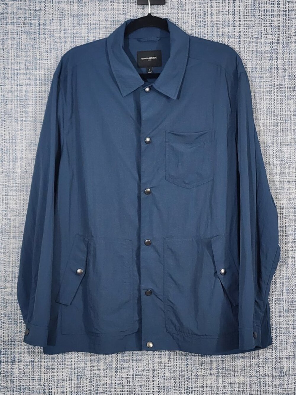 Banana Republic Mens Large Slate Blue Nylon Snap Front Utility Jacket Coach